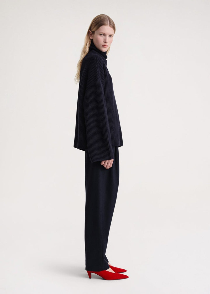 Wrapped-neck knit navy 3