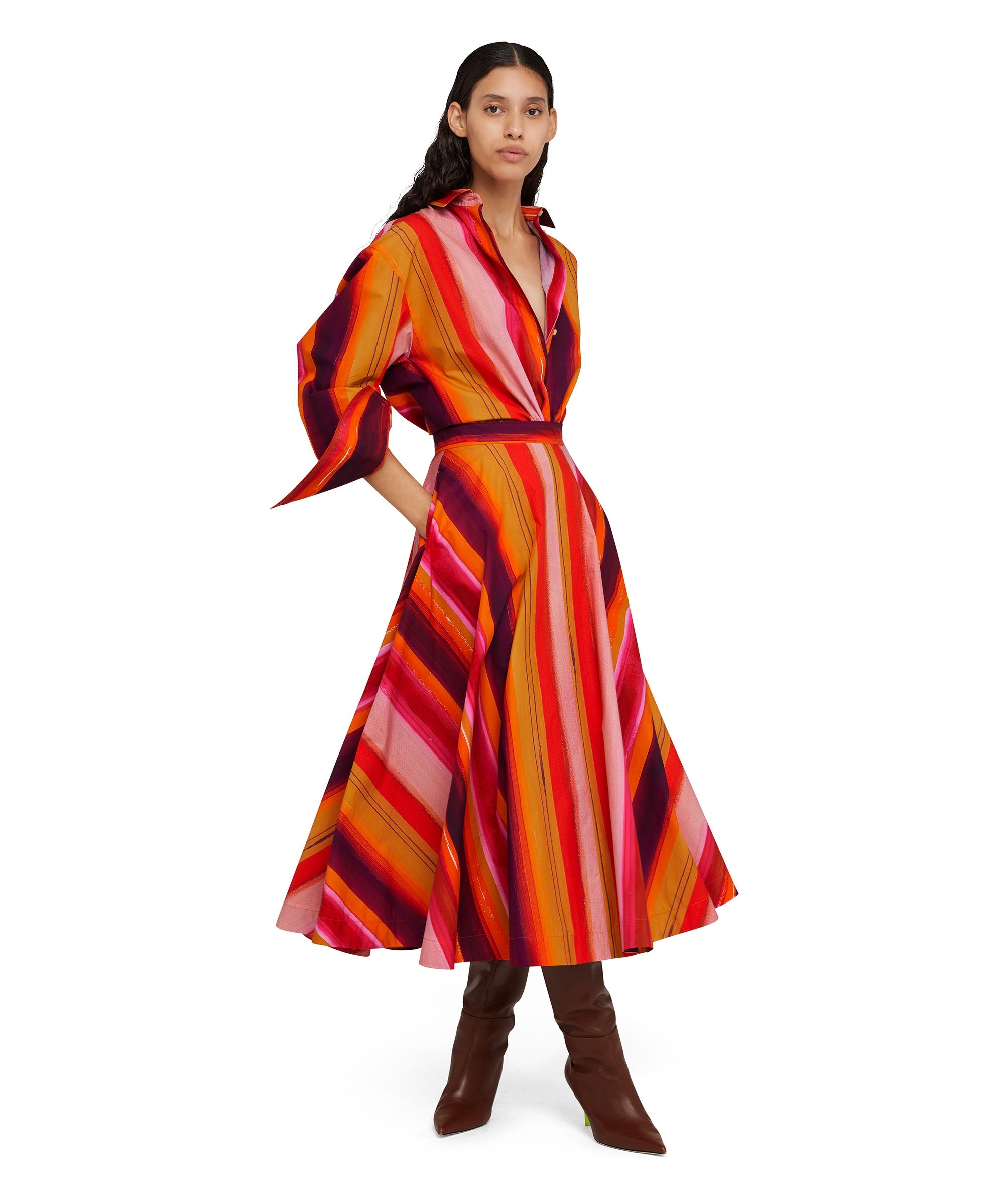 Cotton midi wheel skirt with "brushed stripes" pattern - 2