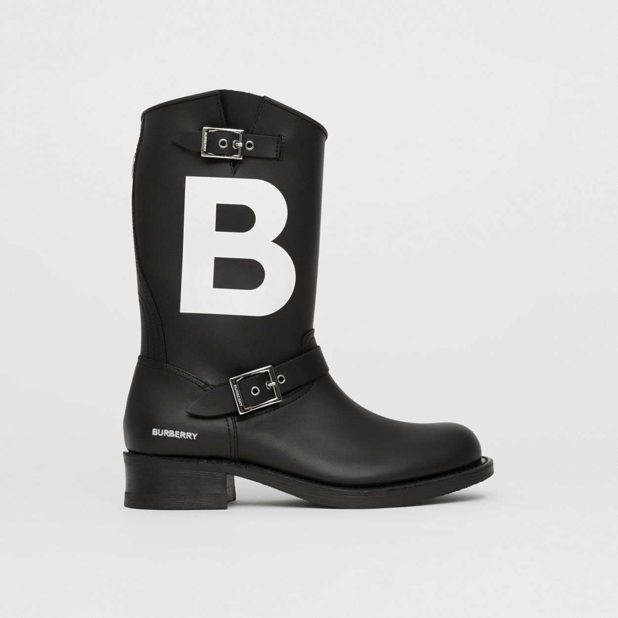 TB Motif Leather Biker Boots - 1