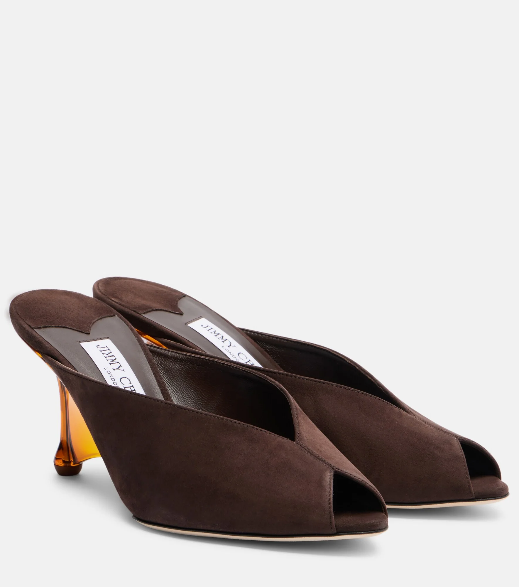 Glace suede peep-toe wedge mules - 1