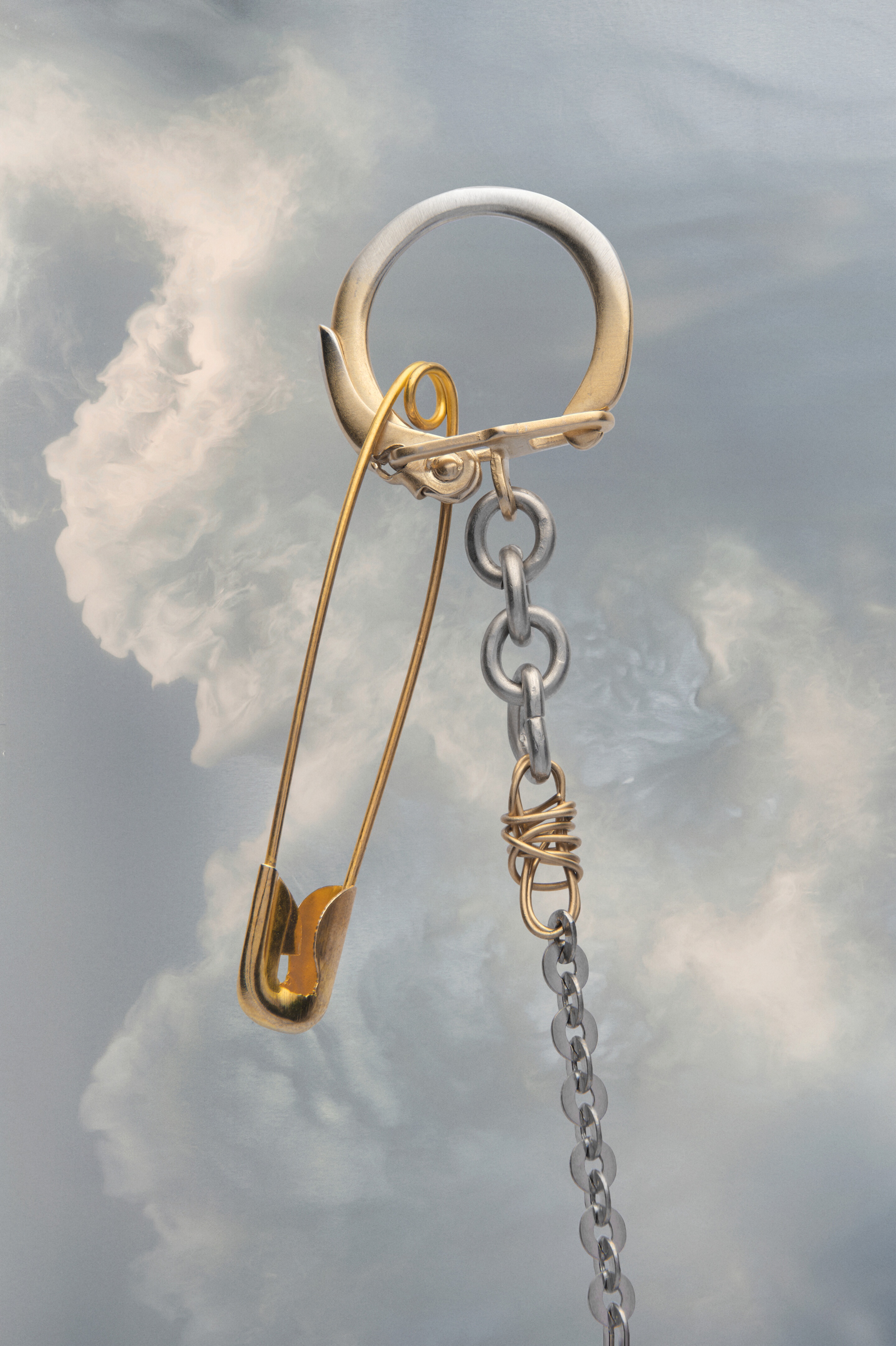 Safety pin chain brooch - 2