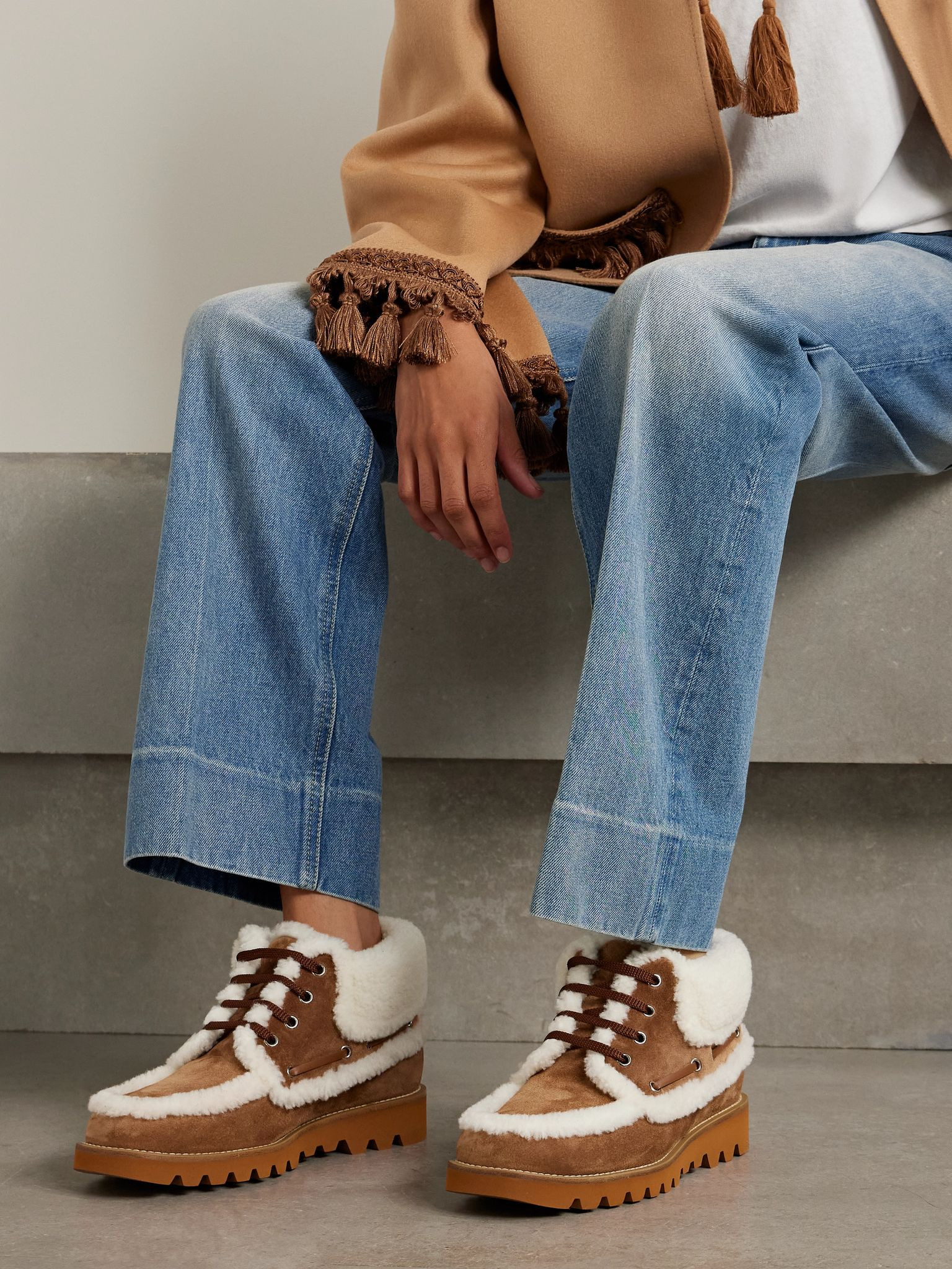 Palm Avenue shearling-trimmed suede ankle boots Tan - 2