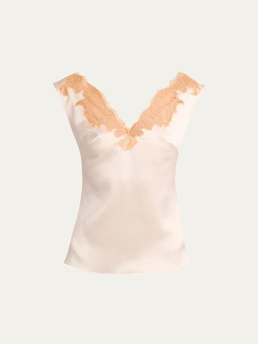 Lace Inset Satin Sleeveless Top - 1