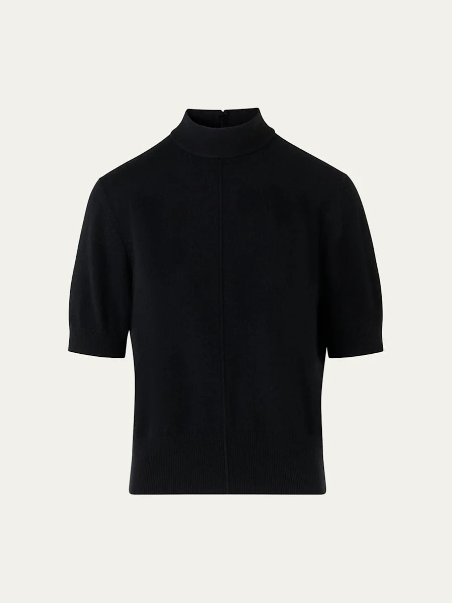 Mock-Neck Short-Sleeve Cashmere Sweater - 1