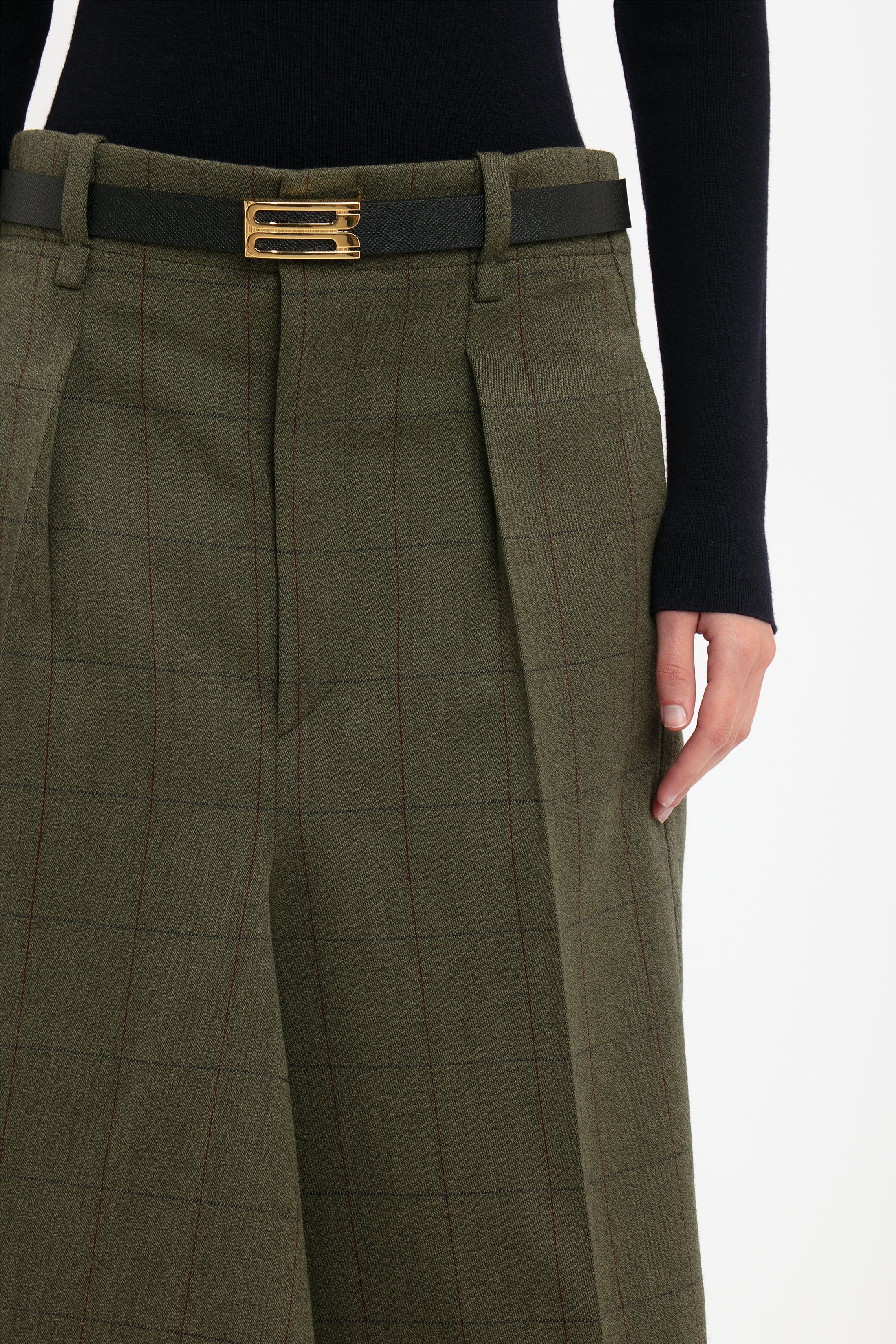 Exclusive Asymmetric Tailored Skirt In Dark Fern Check - 5