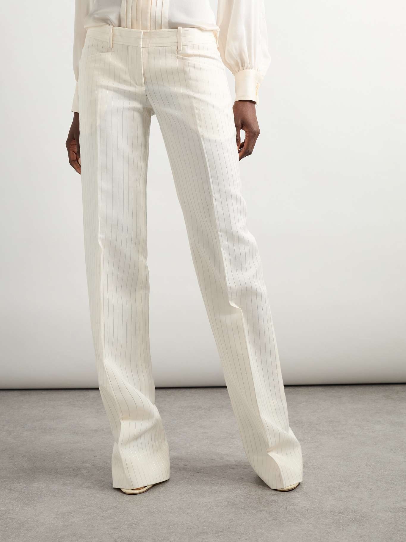 Striped wool-blend straight-leg trousers White - 3