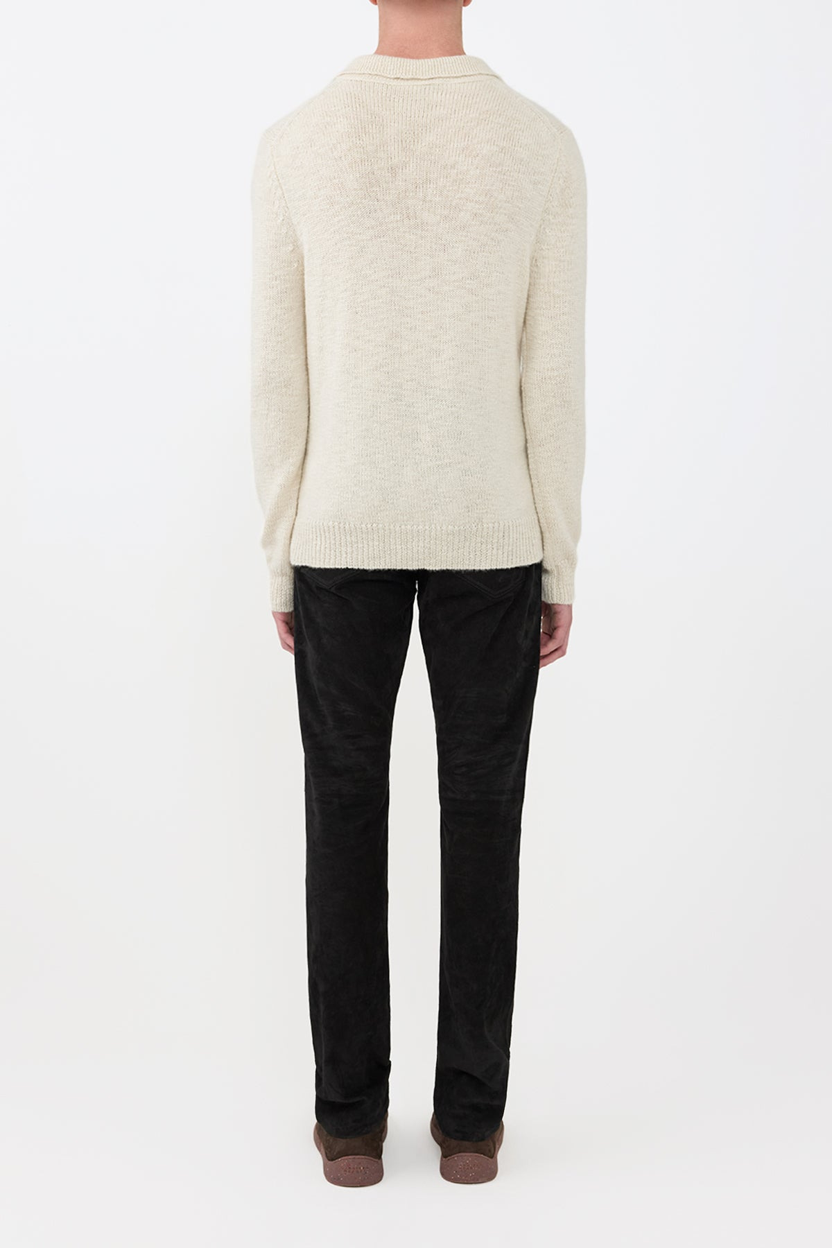 Aled Knit Polo in Ivory Cashmere - 4
