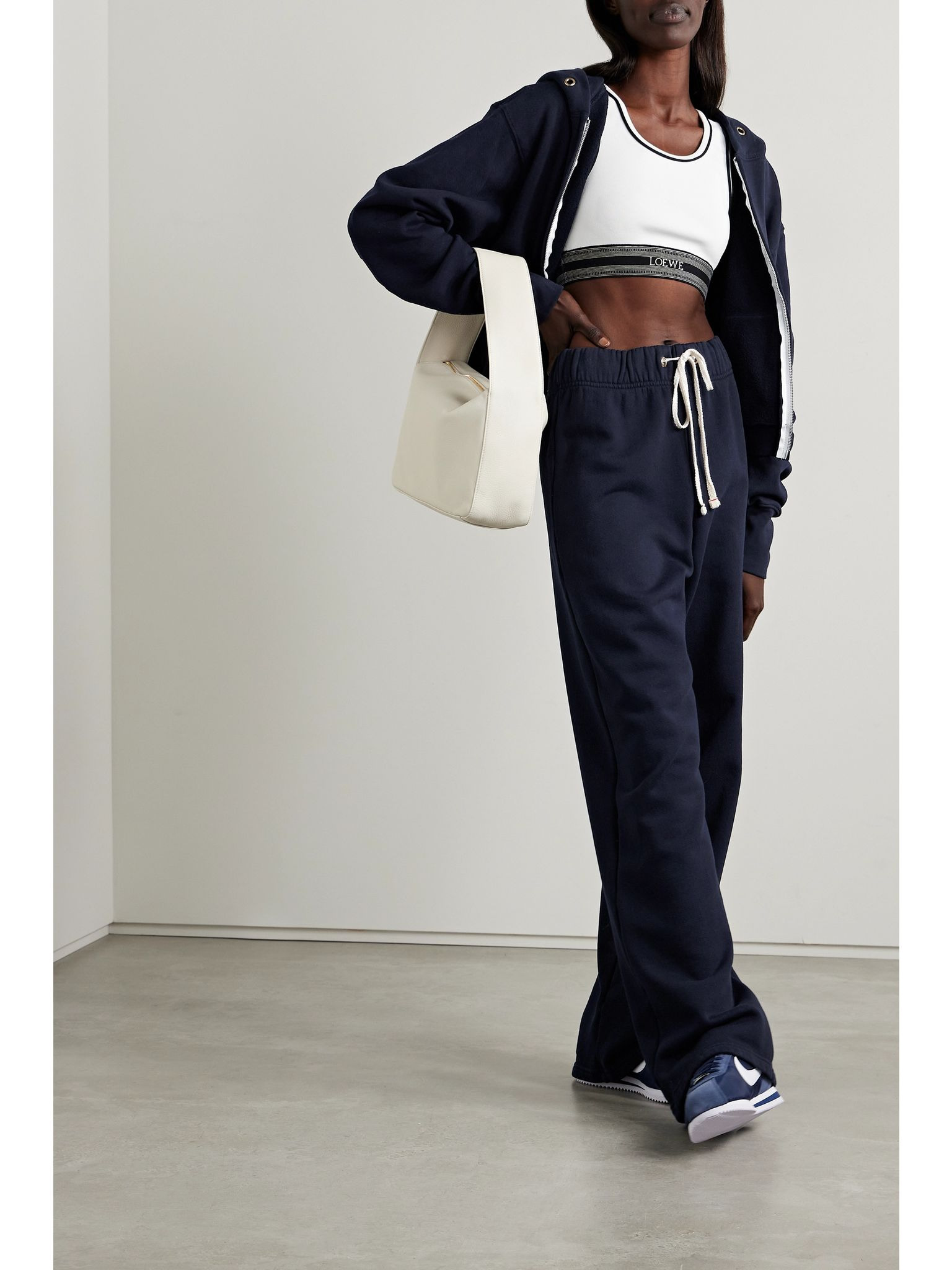 Zendaya cropped cotton-jersey zip-up hoodie Navy - 2
