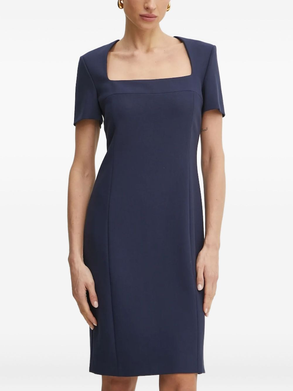 square-neck short-sleeve mini dress - 1