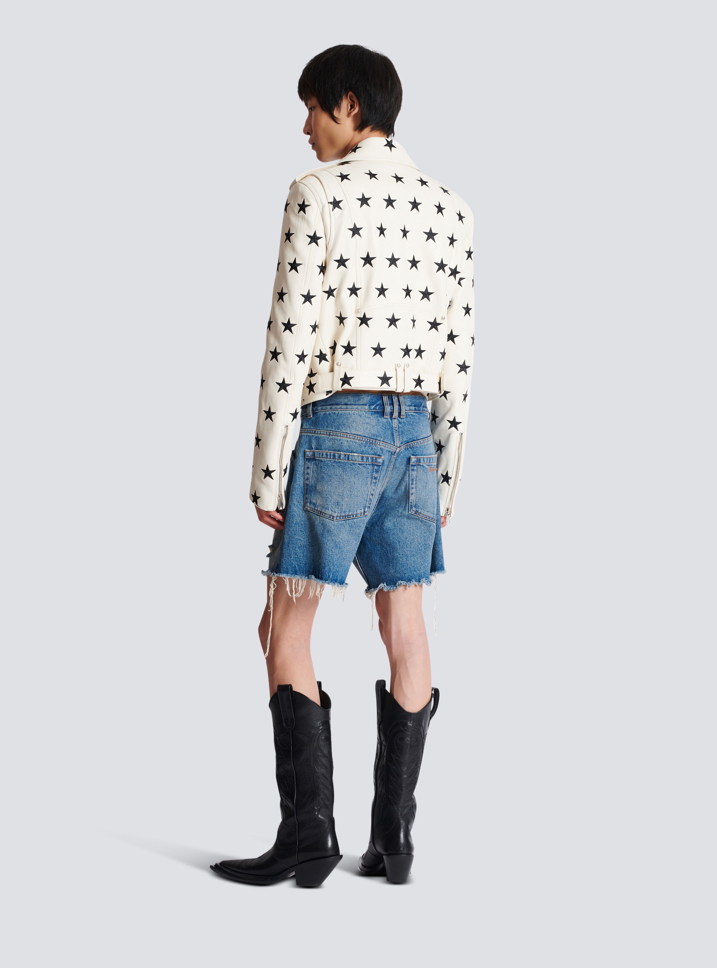 Stars biker jacket in embroidered leather - 4