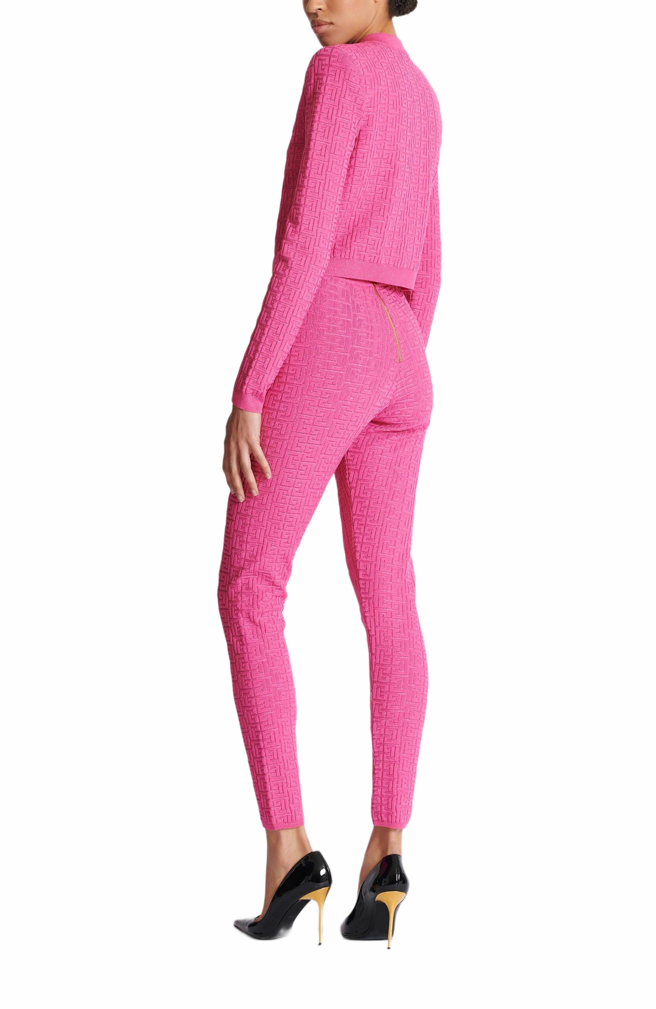Balmain Cropped monogrammed knit cardigan in Pink at Nordstrom - 4
