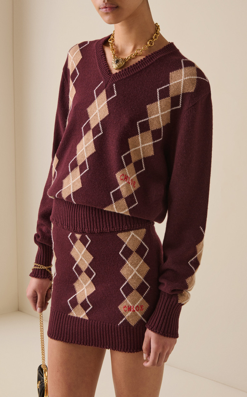 Chloé Argyle Wool-Cashmere Sweater burgundy outlook
