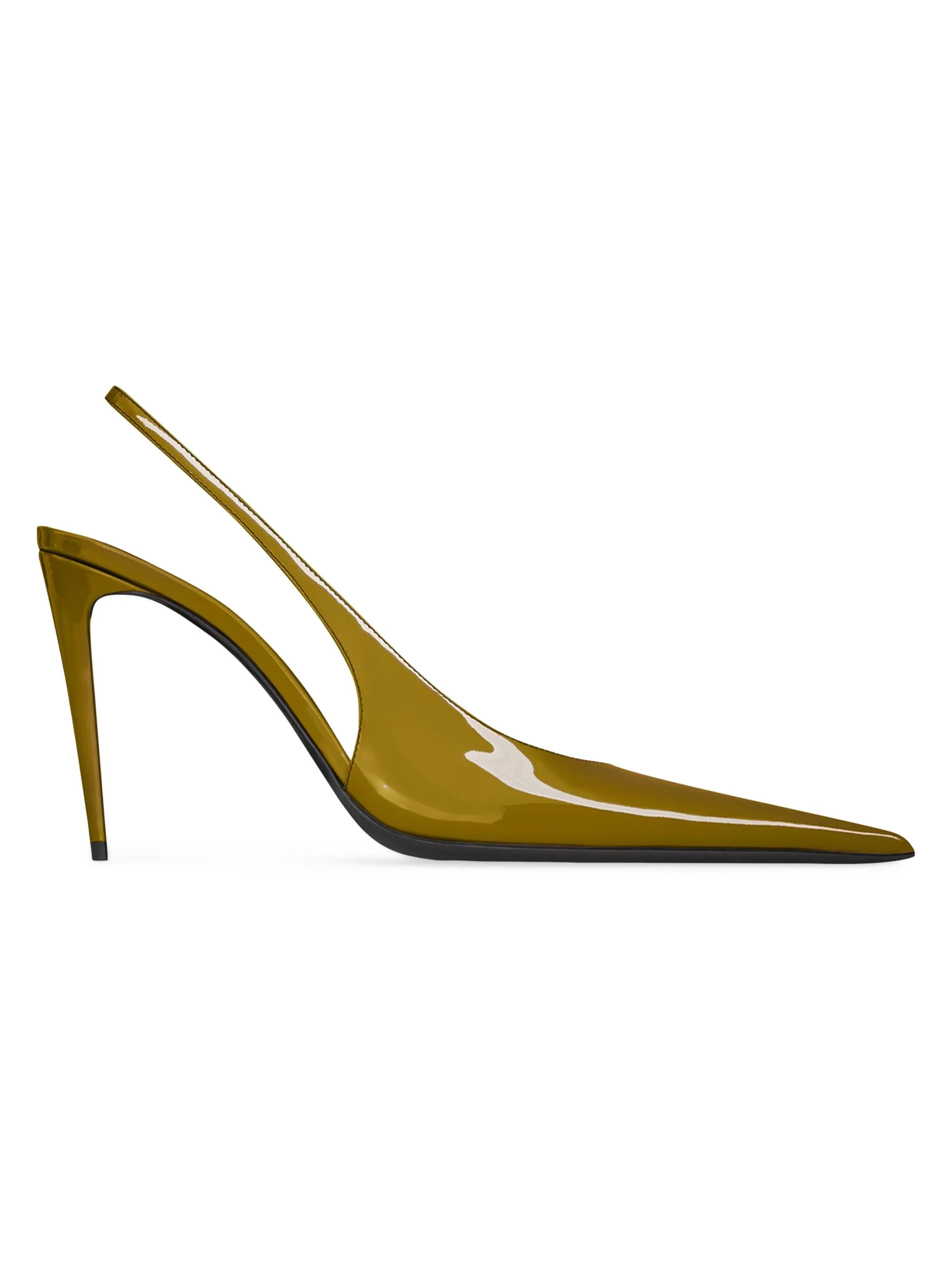 Women's Patent Leather Guermantes Slingback Pumps - Oil Green - 1