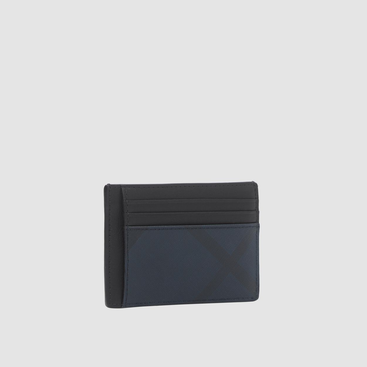 London Check and Leather Money Clip Card Case - 4