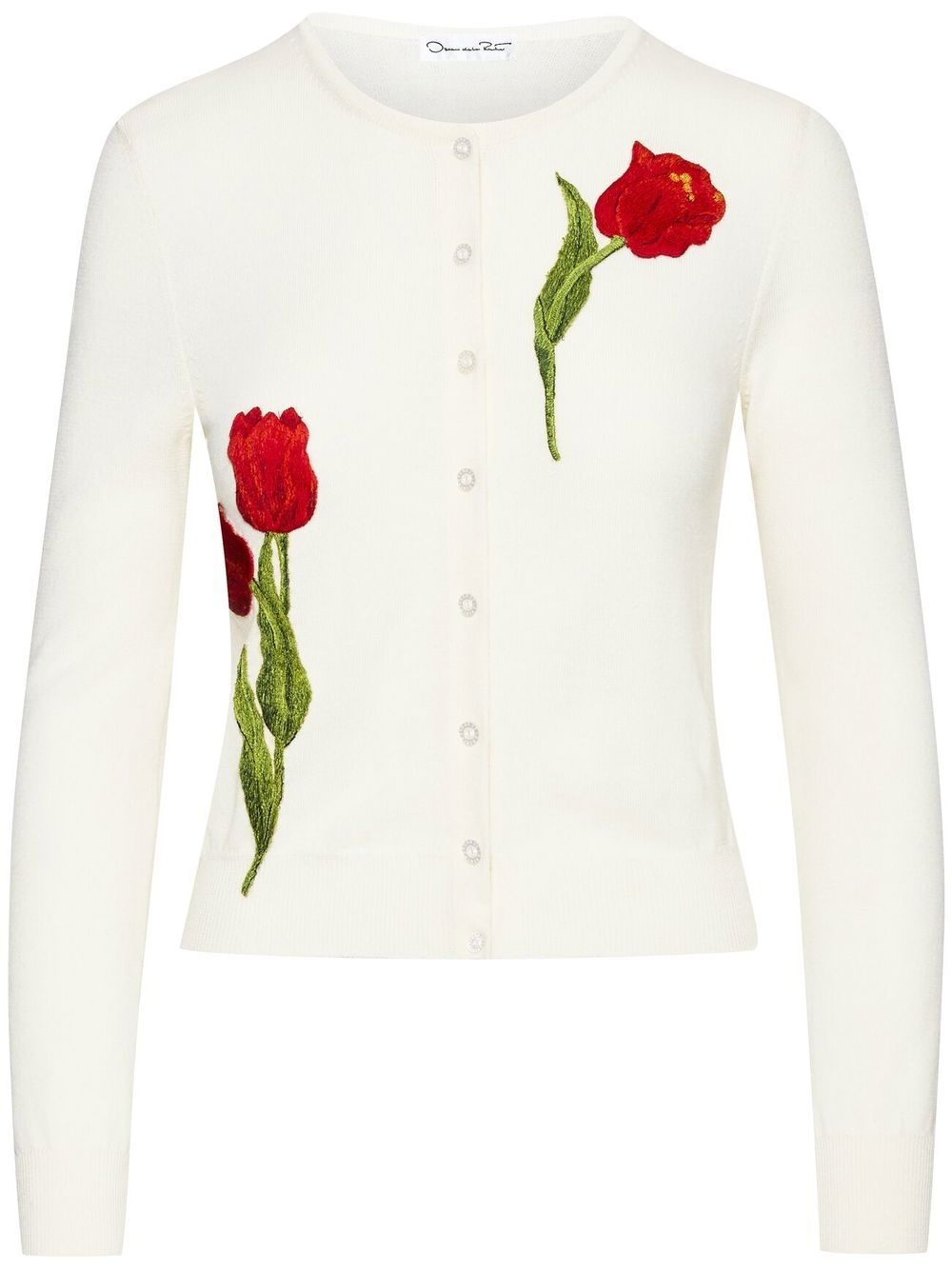 floral-embroidered wool cardigan - 1