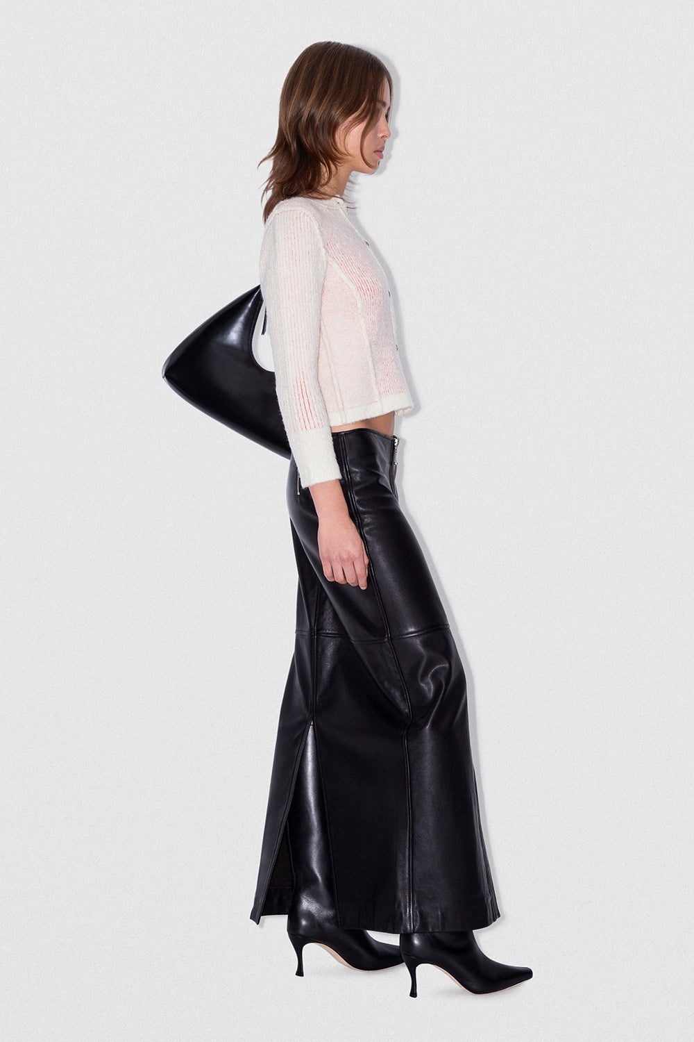 MILENA LONG SKIRT BLACK CALF NAPPA LEATHER - 4