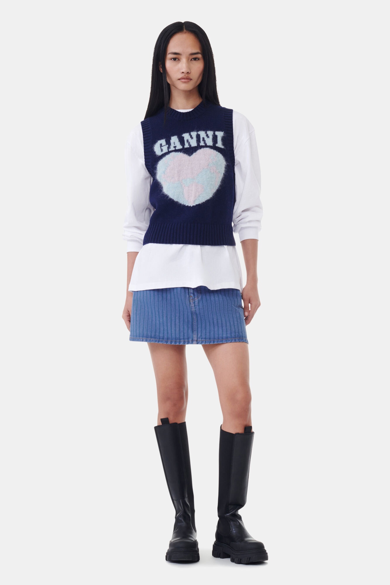 NAVY GRAPHIC SOFT WOOL MIX VEST - 3