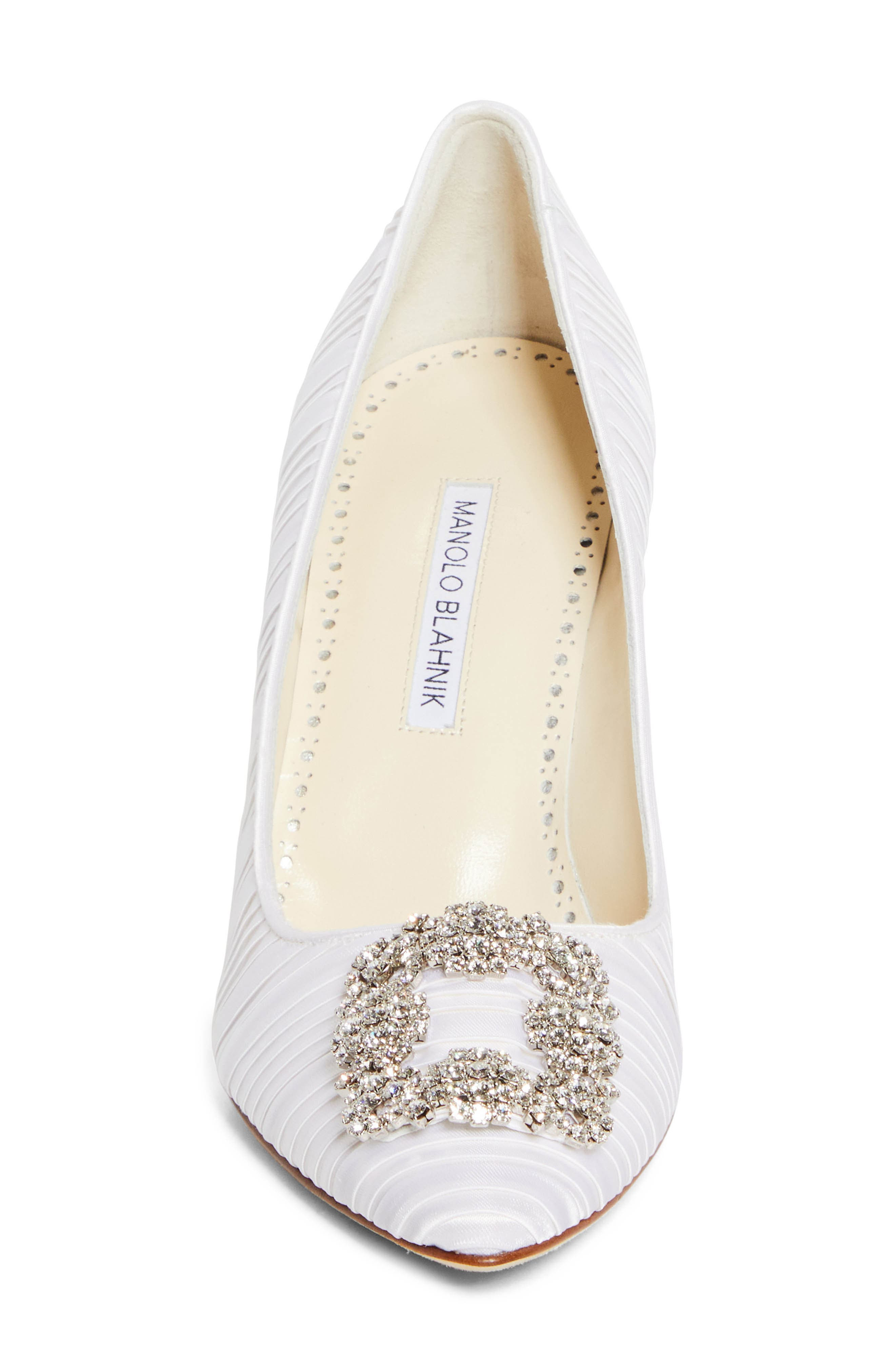 Manolo Blahnik Hangisi Crystal Buckle Pump in White Multi at Nordstrom - 4