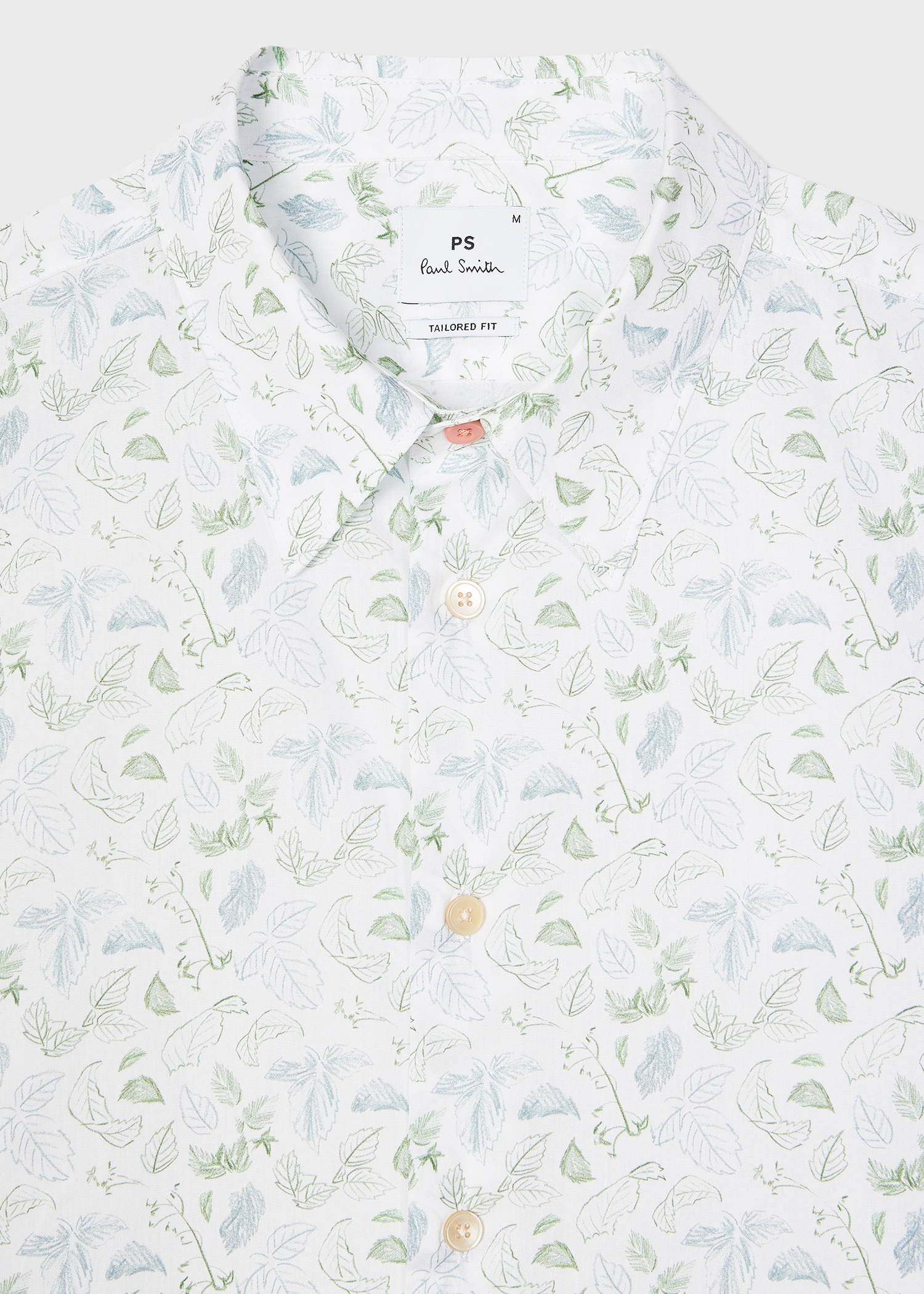 Tailored-Fit White 'Leaf' Print Cotton Shirt - 3