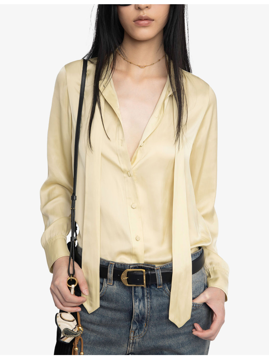 Tulba Tie-Neck Satin Shirt - 3