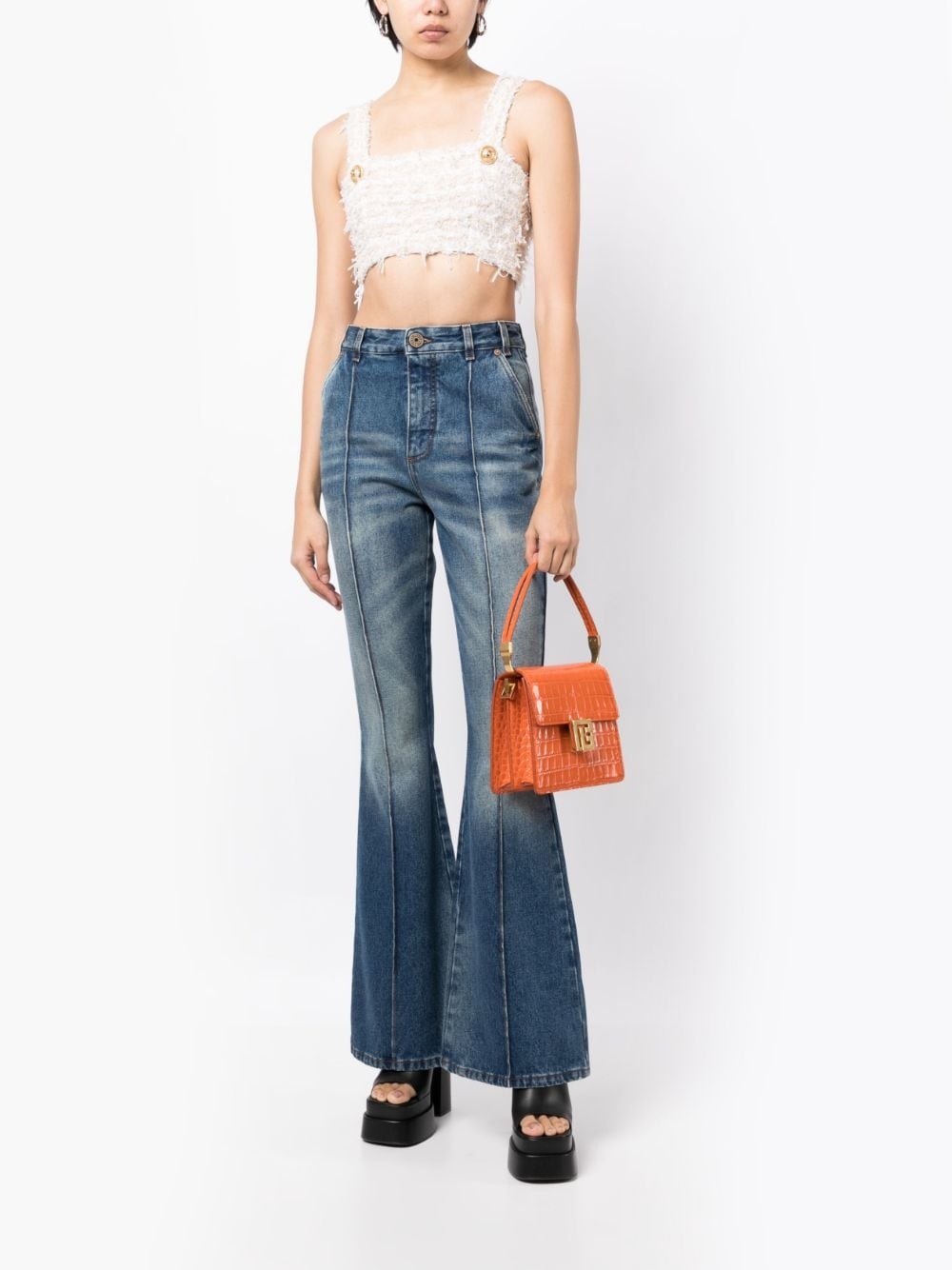 high-waisted cotton flared jeans - 2