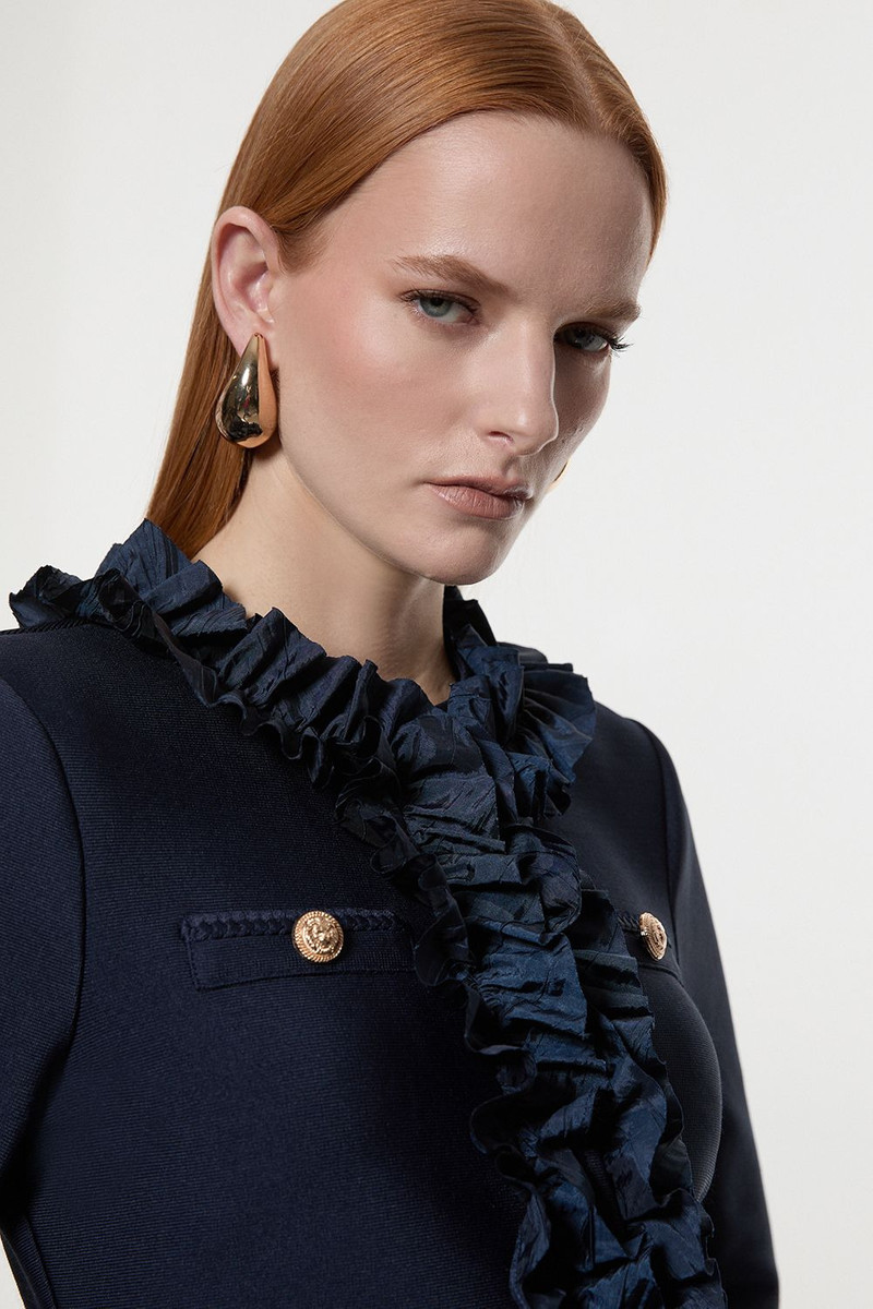 KAREN MILLEN Figure Form Bandage Knit Jacket With Woven Ruffle Trim outlook