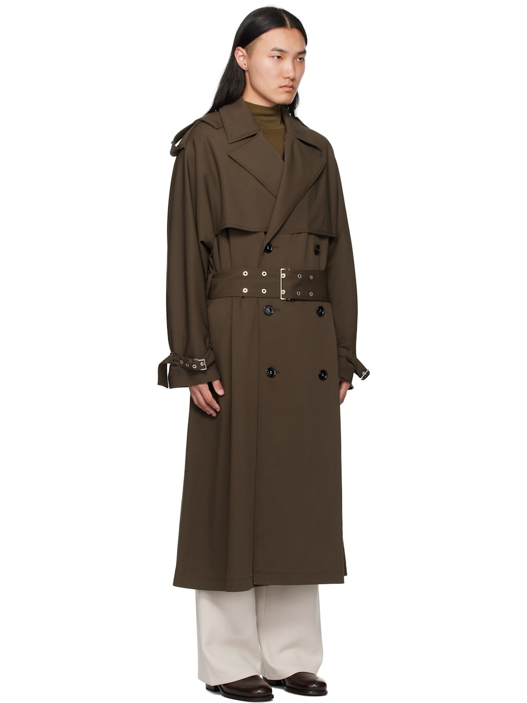 Khaki Wool Trench Coat - 2