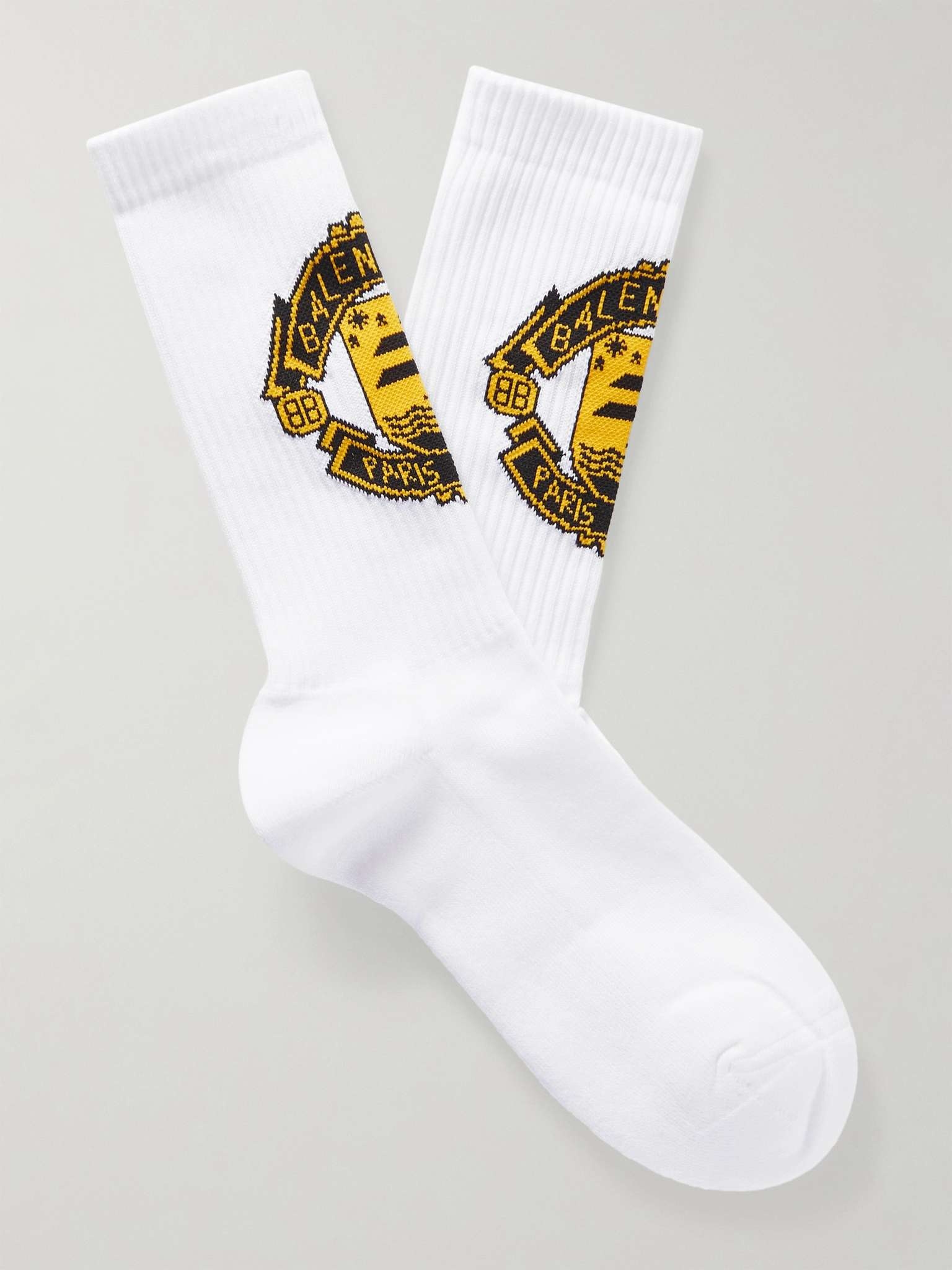 Logo-Intarsia Ribbed Strech Cotton-Blend Socks - 1