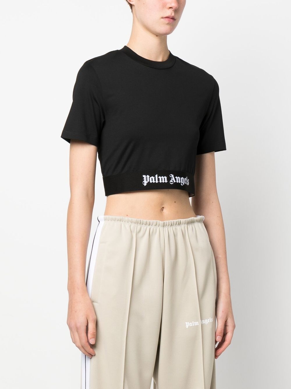 logo-tape cropped T-shirt - 3