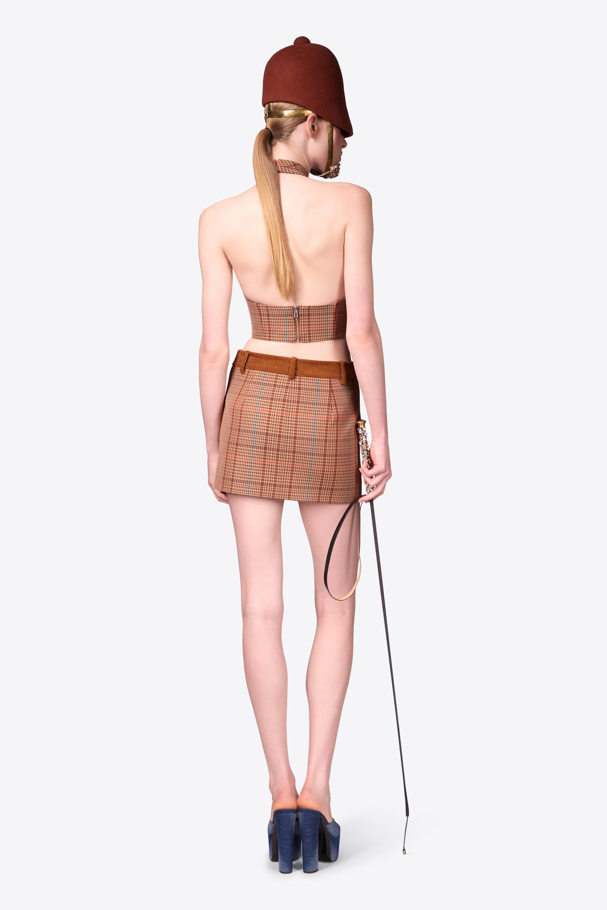 CRYSTAL BUTTON CHECKED MINI SKIRT - 6