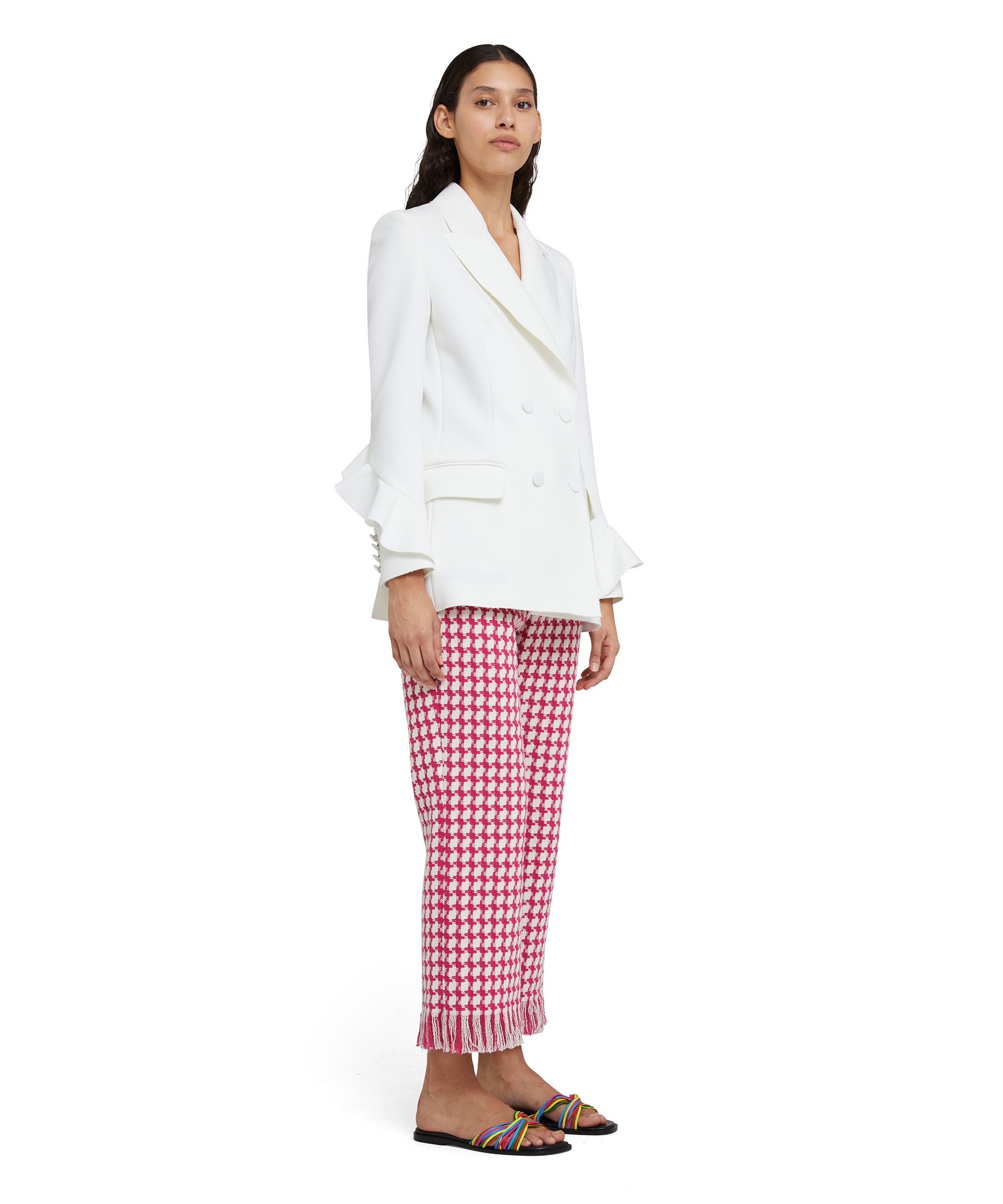 Double crepe cady double-breasted blazer with ruffles - 4