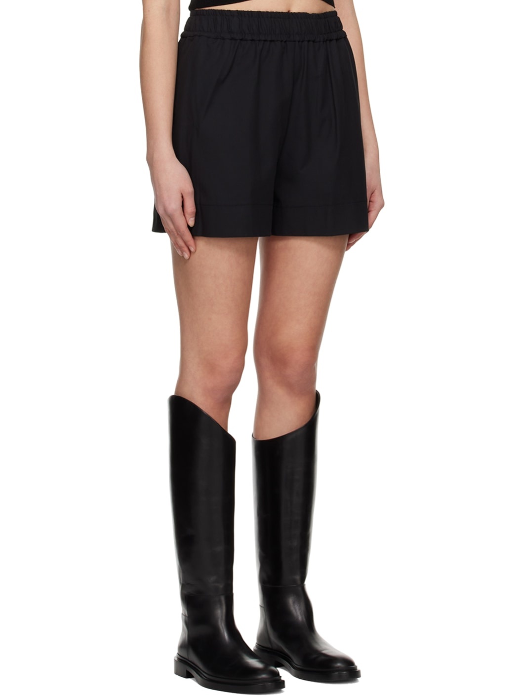 Black Gathered Shorts - 2