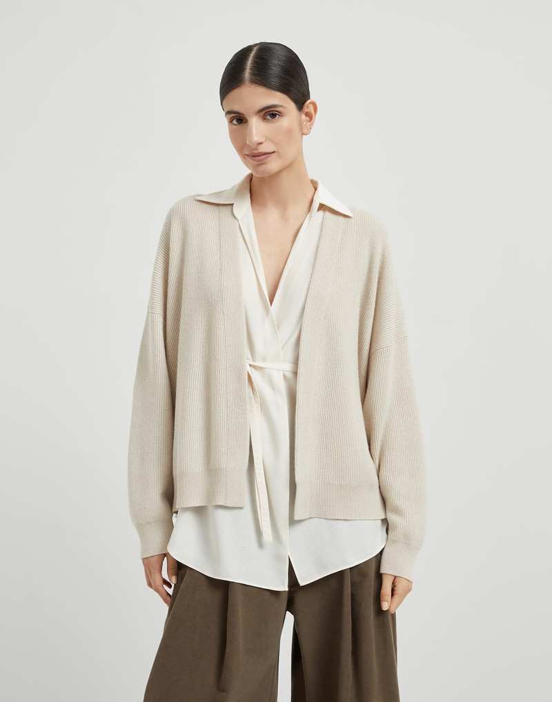 Cashmere English rib cardigan with detachable blouse and monili 1