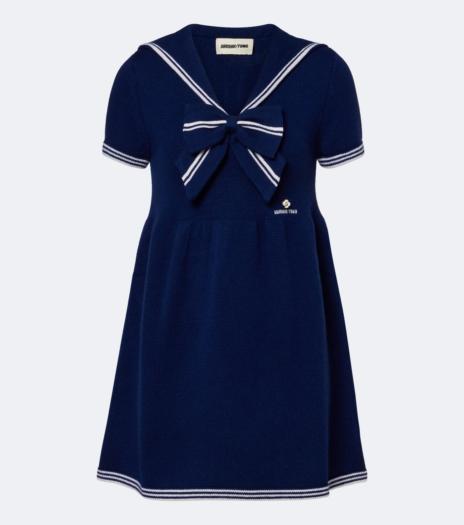 Bow-detail knitted wool minidress - 1