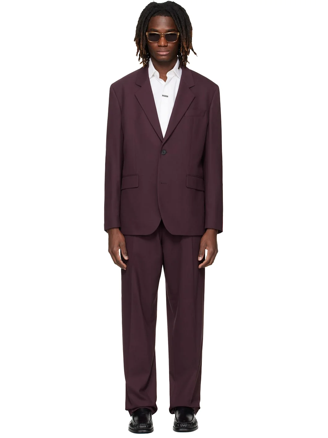 Burgundy Two-Piece Modern-Fit Stretch Twill Suit - 1