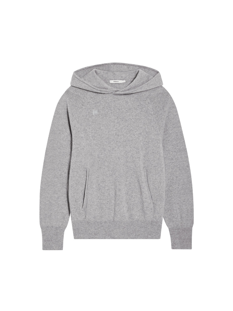 Womens Recycled Cashmere Hoodie - Pale Grey Melange 1