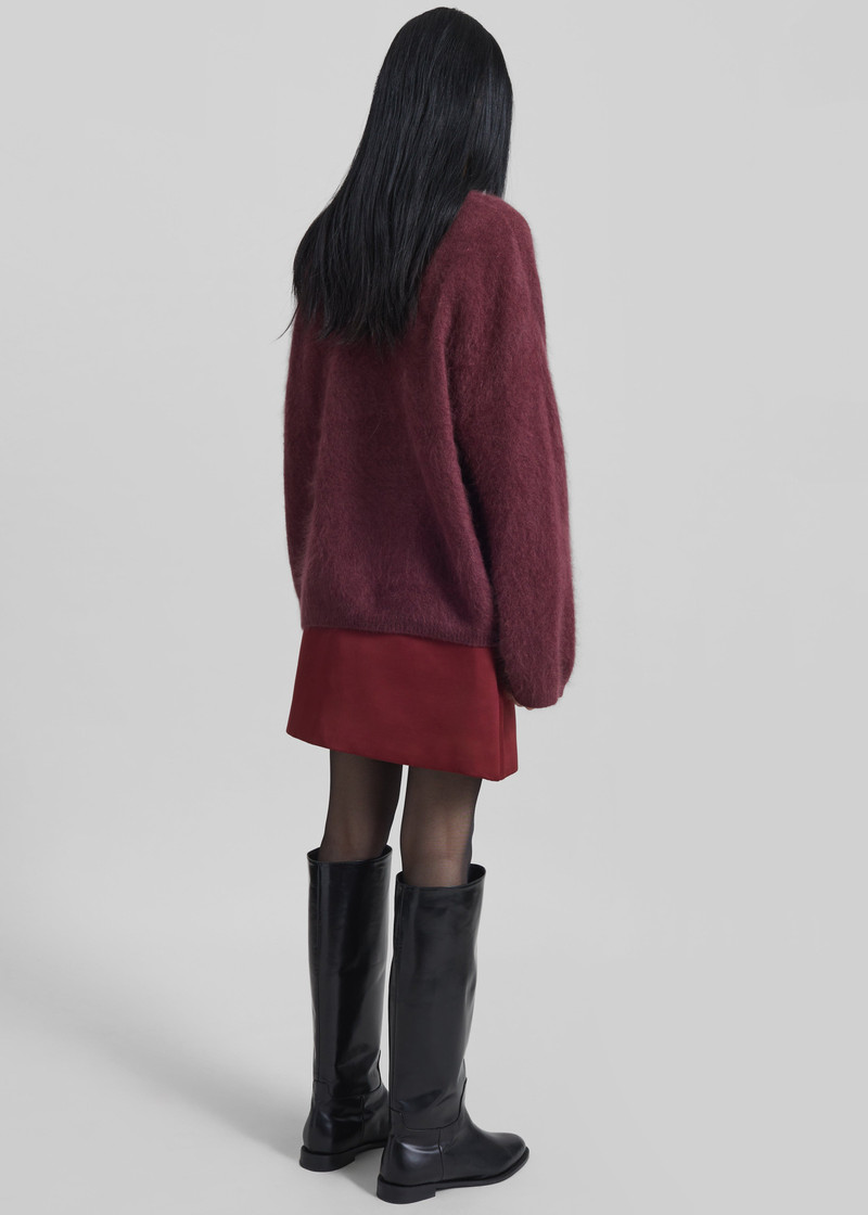 Vilhena Wool Fuzzy V-Neck Sweater - Burgundy 13