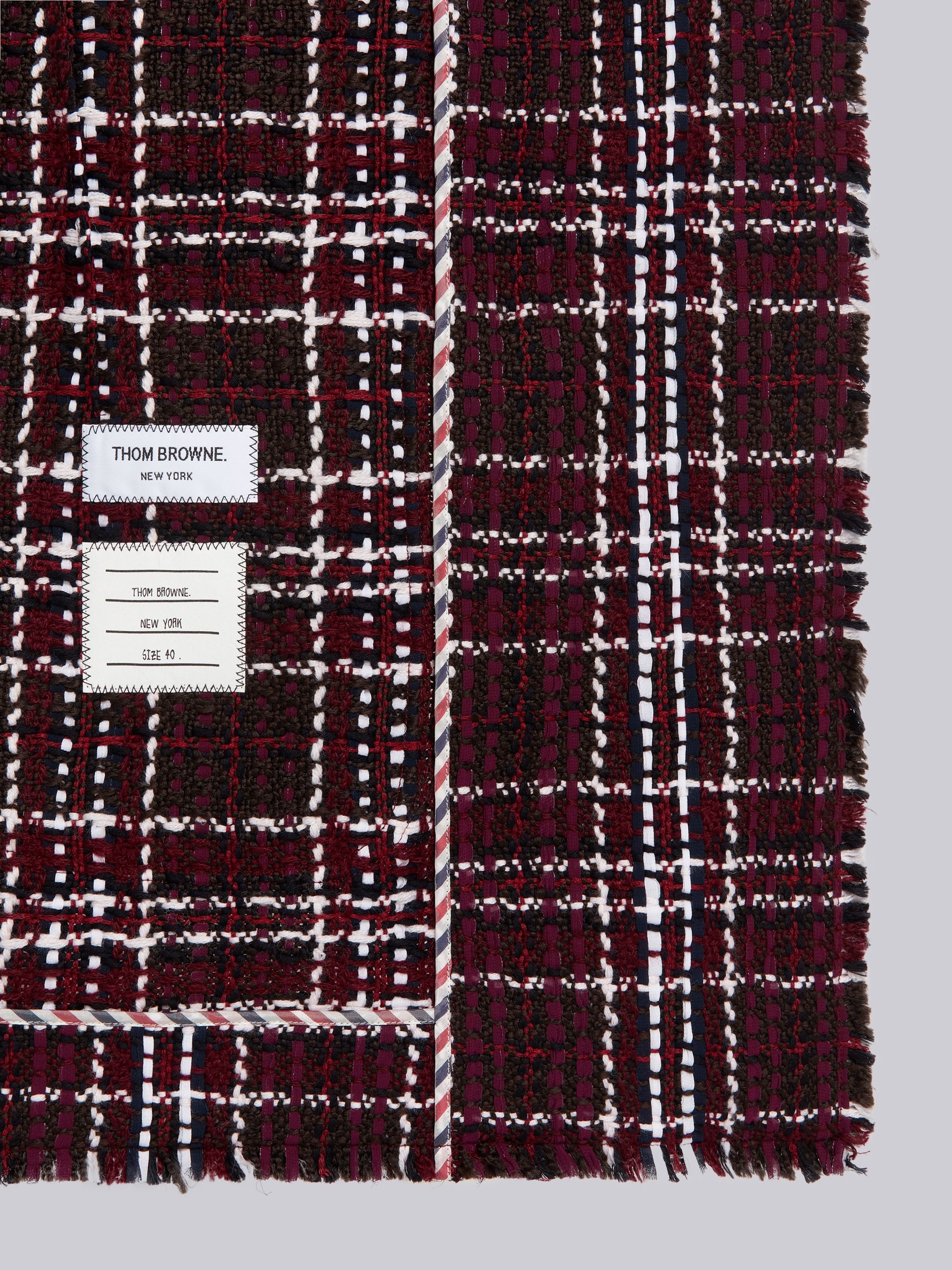 Burgundy Tartan Check Tweed Oversized Double Breasted Sack Jacket - 5