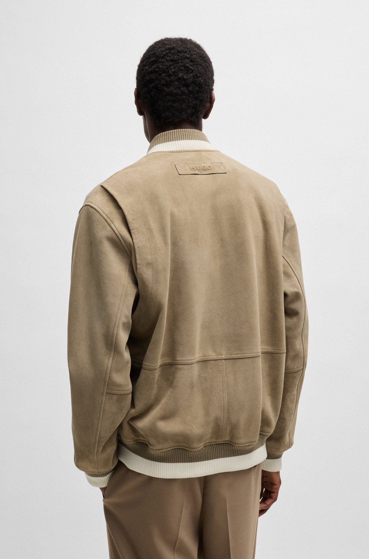 RIBBED-TRIM BOMBER JACKET IN SUEDE - 4