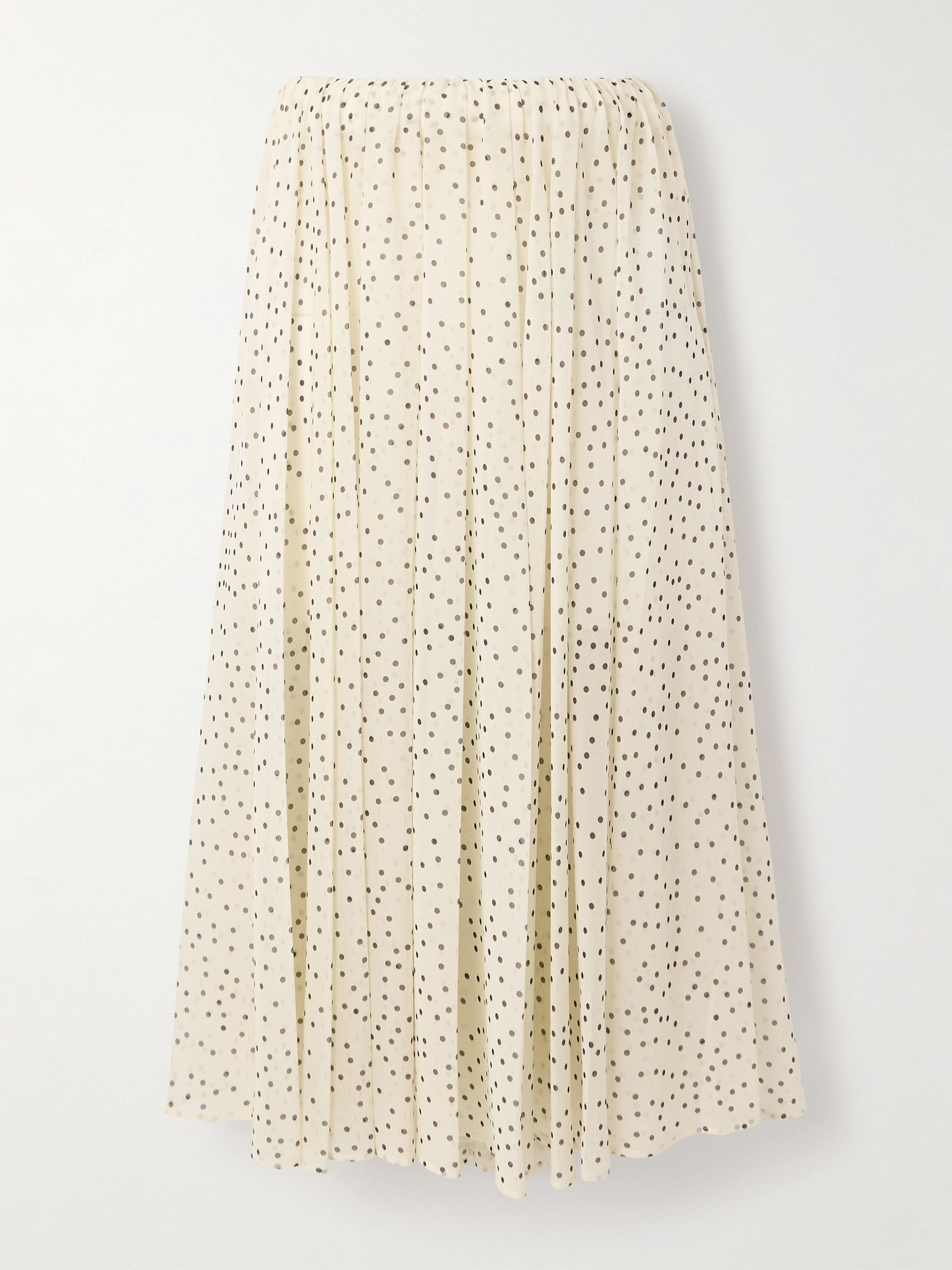 Pleated polka-dot silk-blend chiffon midi skirt Cream - 1