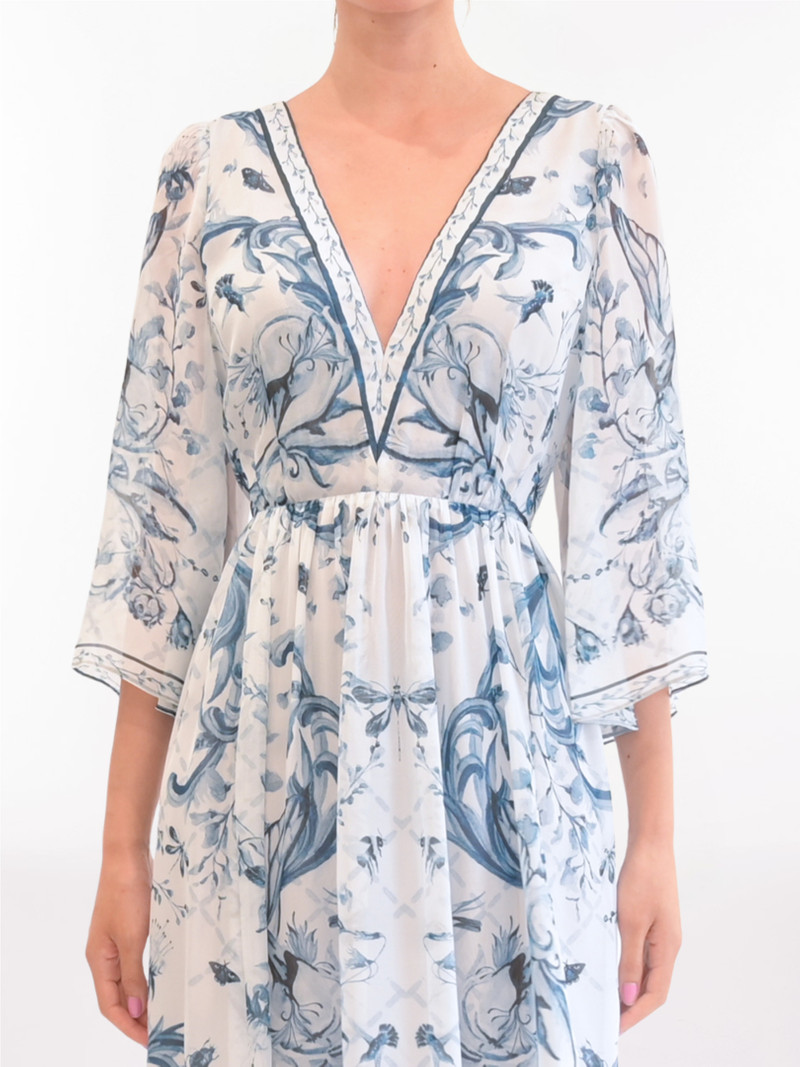 Marchesa GATHERED SILK CHIFFON MAXI DRESS outlook