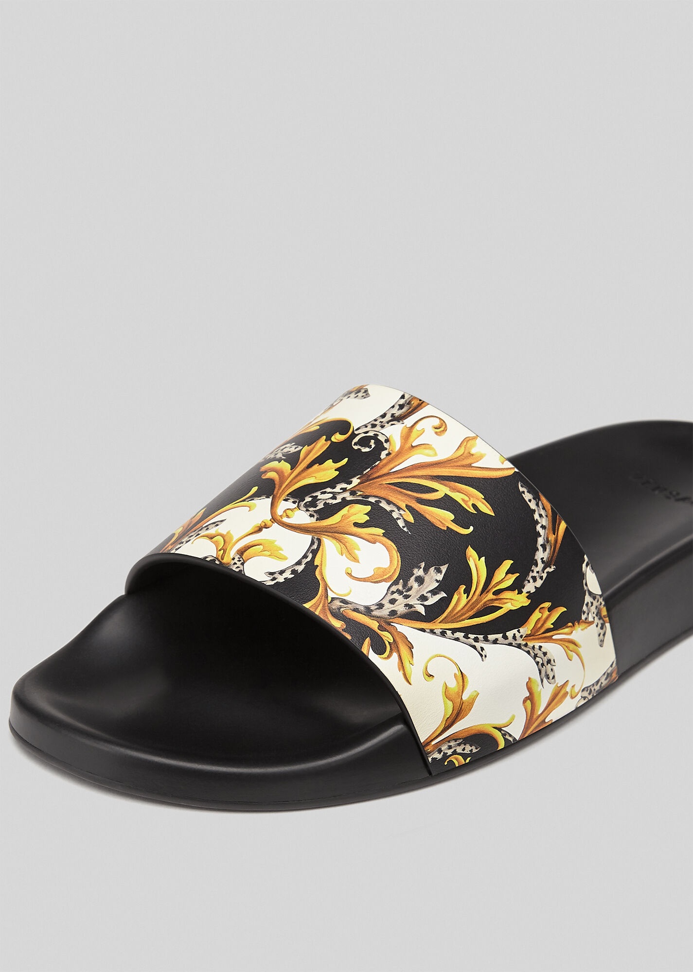 Acanthus Print Leather Slides - 2