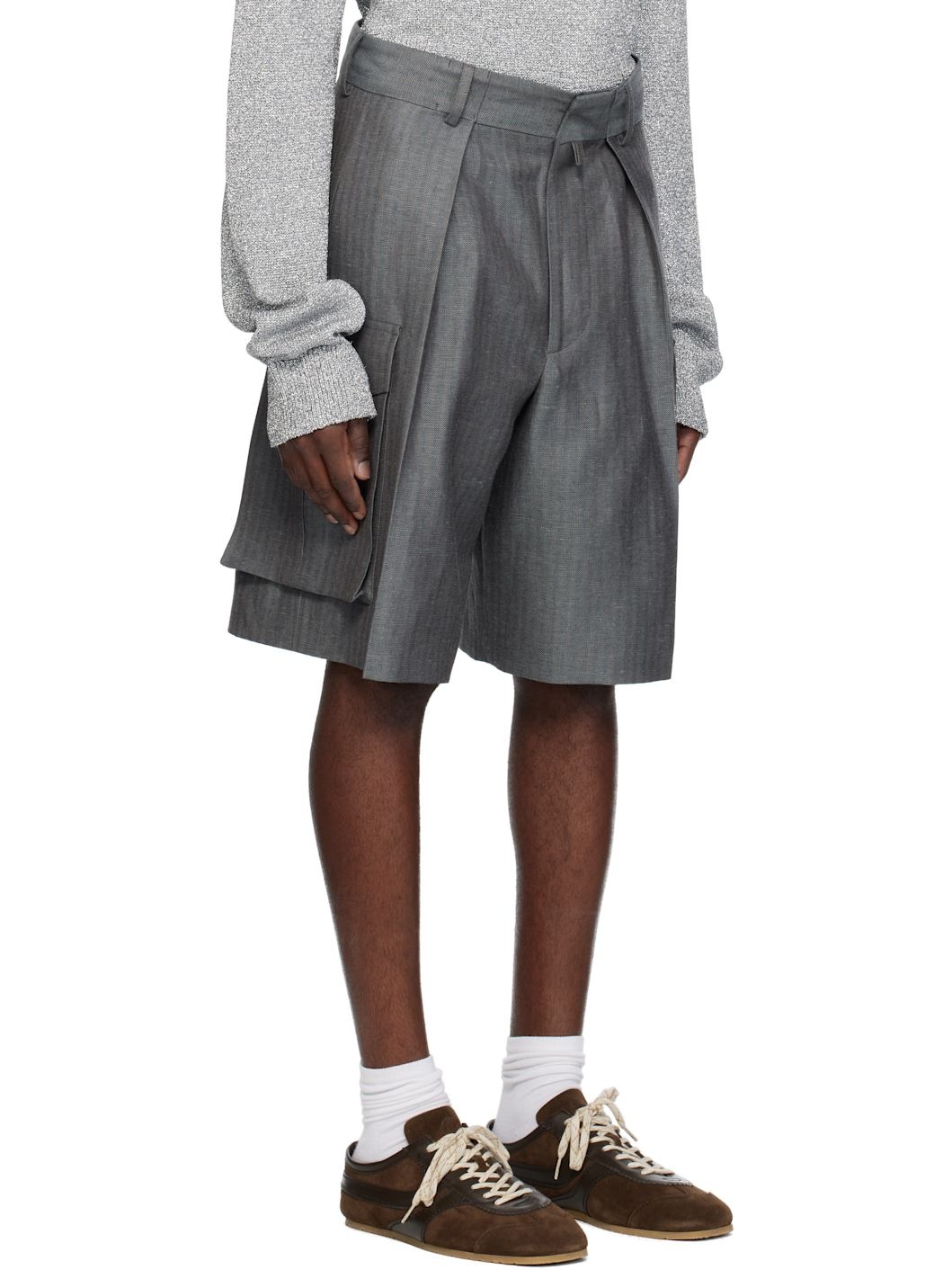 Gray Pleated Shorts - 2