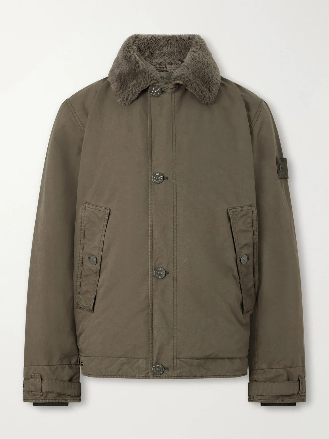 STONE ISLAND GHOST Shearling-Trimmed Padded Garment-Dyed David-tc Shell Jacket - 1
