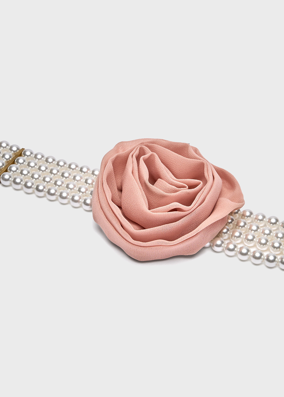 METAL CHOKER WITH PEARL STRANDS AND 3D ROSE - 3