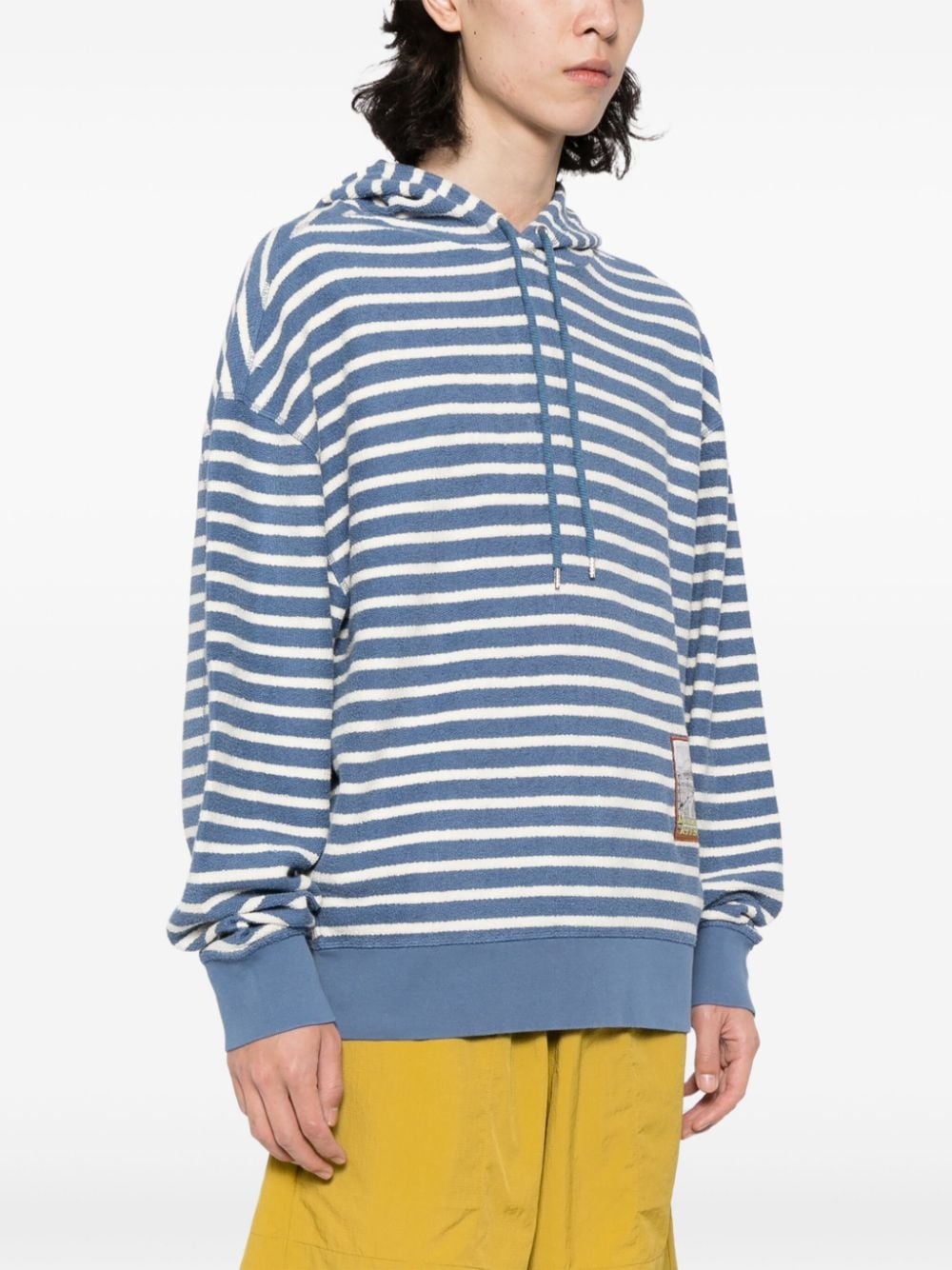 appliqué-logo striped cotton hoodie - 3
