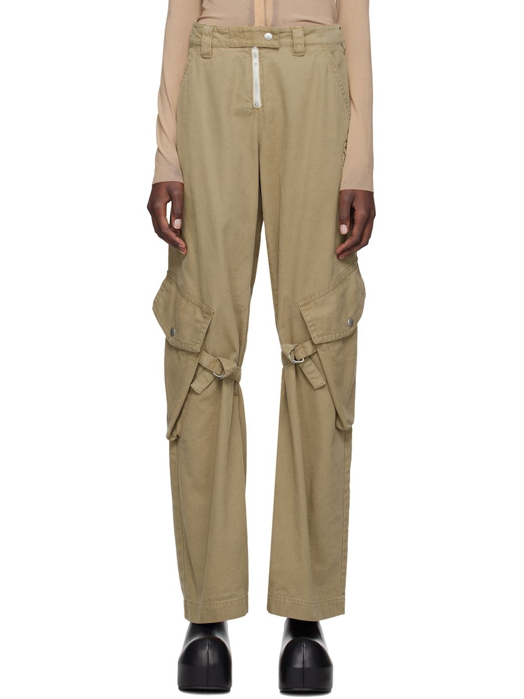 Khaki Cargo Pocket Trousers - 1