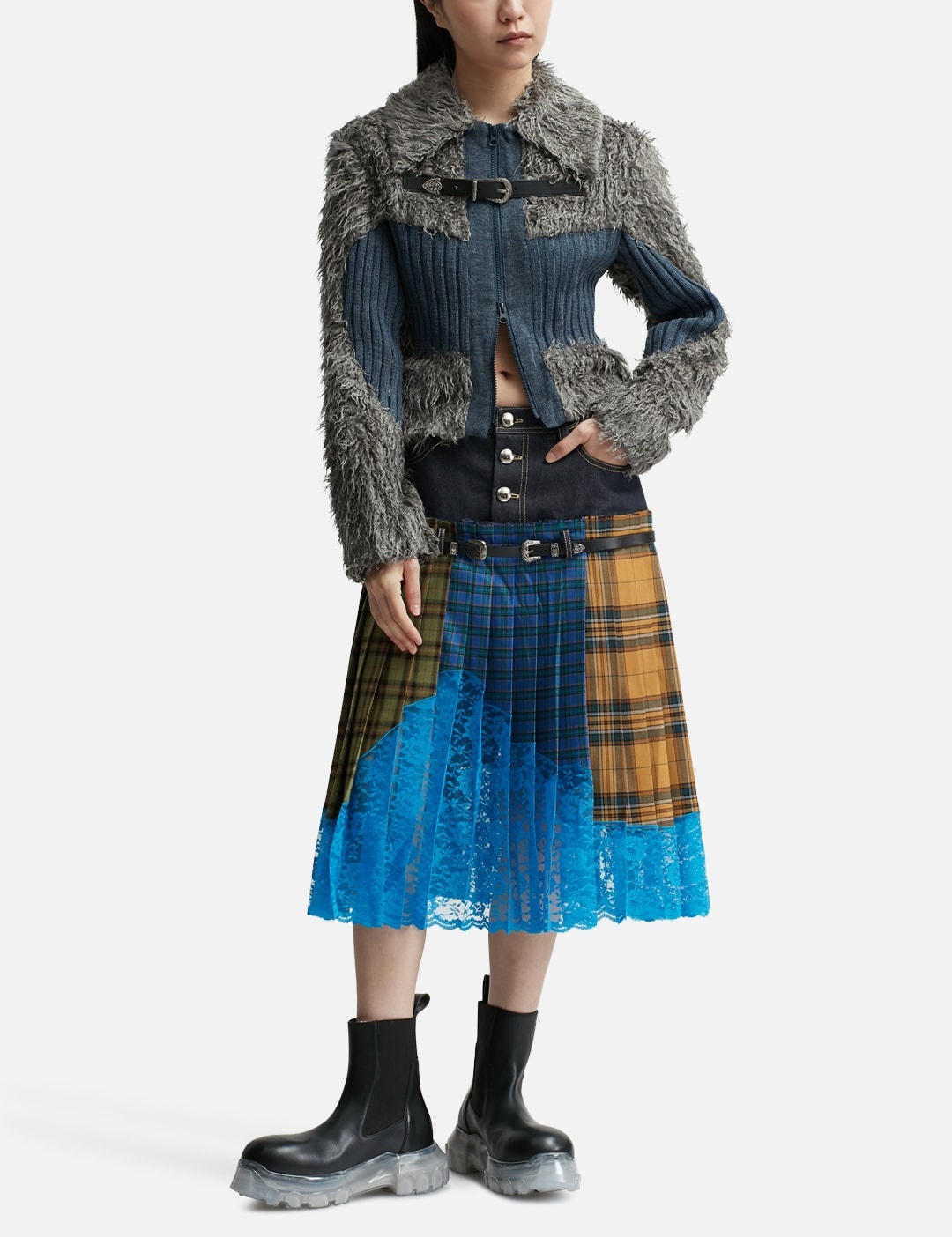 Andersson Bell DIA CHECK ON DENIM LONG SKIRT | REVERSIBLE