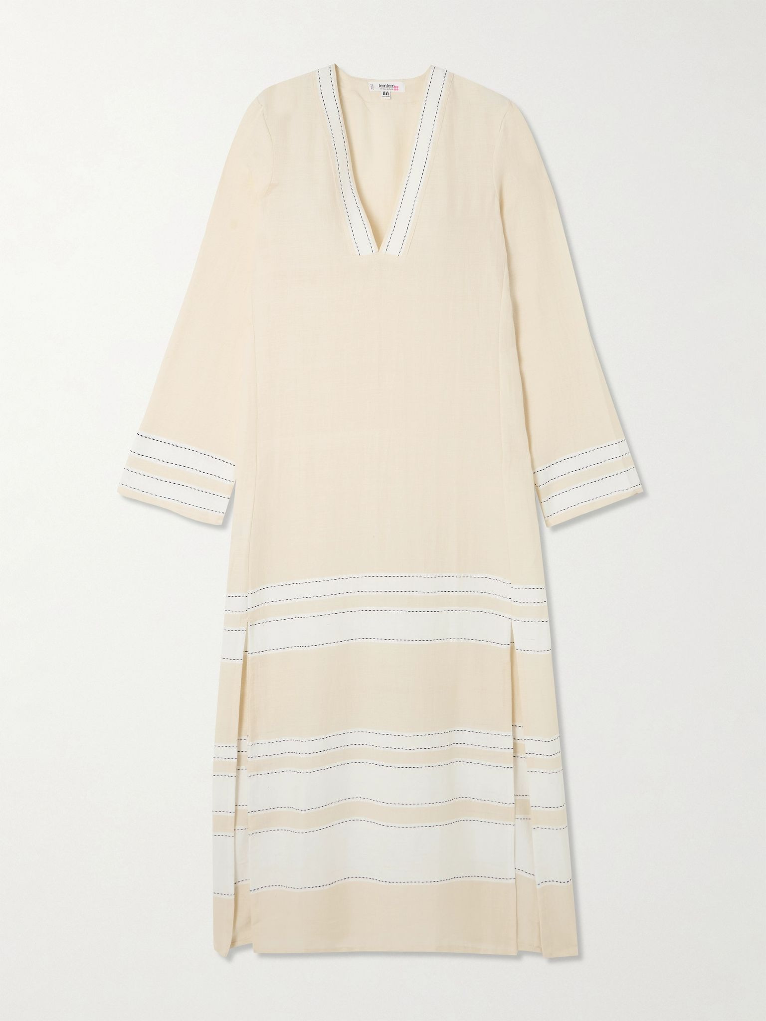 Theodora striped cotton-blend midi dress Cream - 1