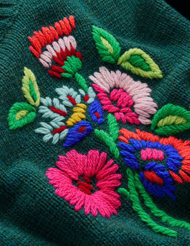 Natalie Embroidered Sweater-Emerald Night Bouquet 1